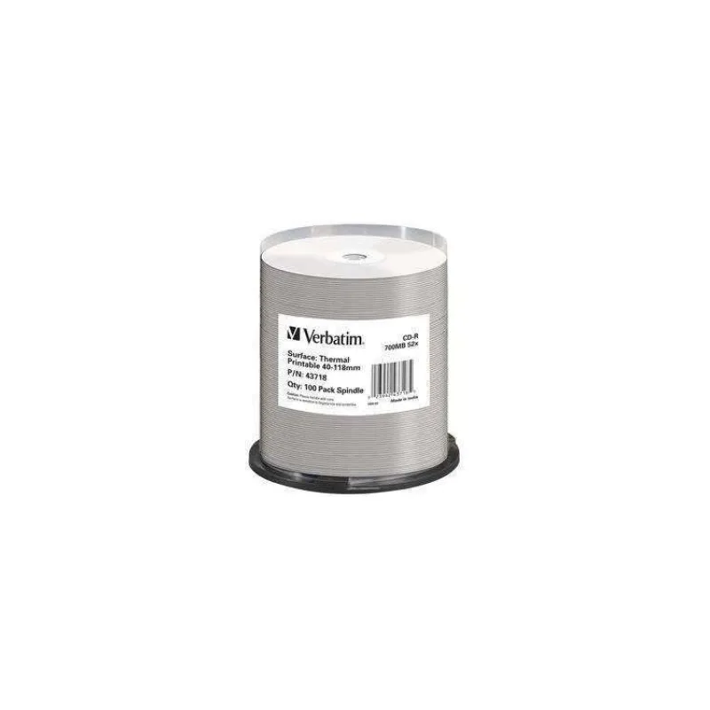 VERBATIM CD-R(100-Pack)Spindle/AZO/52x/700MB/Thermal Printable No ID Brand (43718)