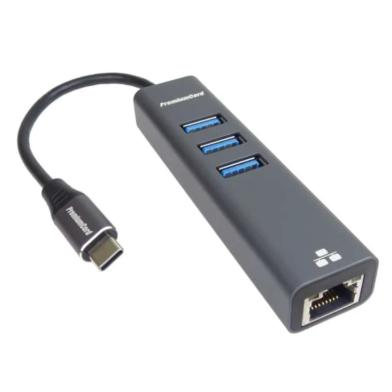 PREMIUMCORD Adaptér USB-C na Gigabit 10/100/1000Mbps + 3x USB3.0 konektor (ku31ether04)