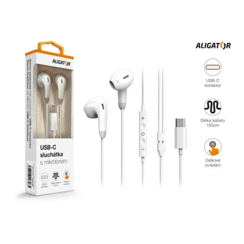 Sluchátka ALIGATOR AE007, Cool Music USB-C bílá (AE007WT)