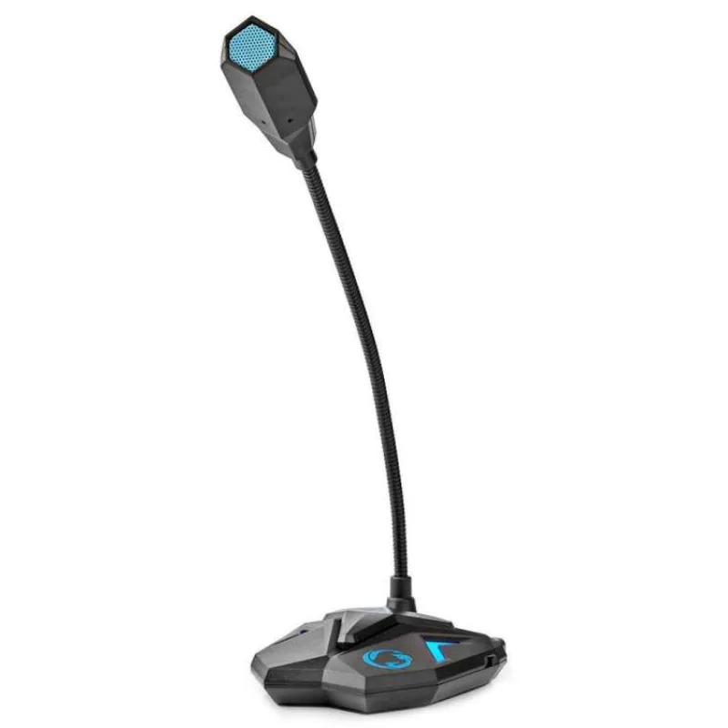 NEDIS stolní herní mikrofon/ ohebné rameno/ tlačítko ztlumení/ USB/ 3,5mm jack/ citlivost -30dB/ černo-modrý (GMICGU100BK)