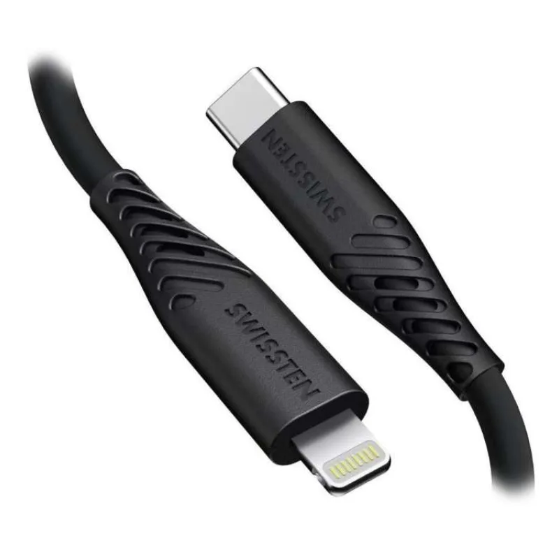SWISSTEN DATOVÝ KABEL SOFT SILICONE USB-C / LIGHTNING 0,4 M ČERNÝ (71506517)