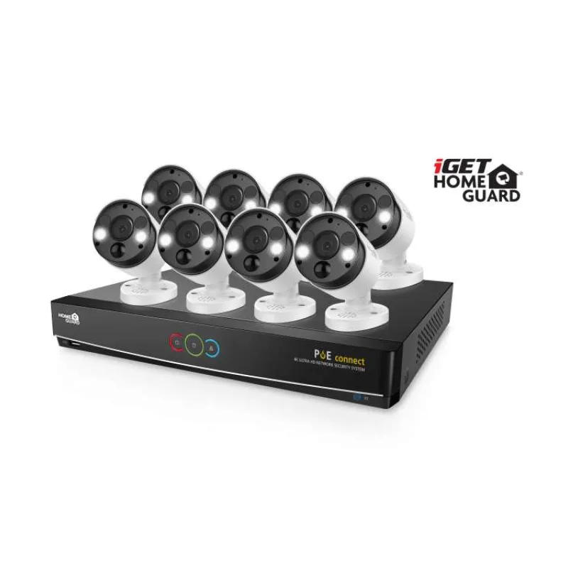 iGET HOMEGUARD HGNVK164908 - Ultra HD 4K systém s PoE napájením, 16-kanálové NVR + 8x HGNVK936CAM 4K kamera (HGNVK164908)