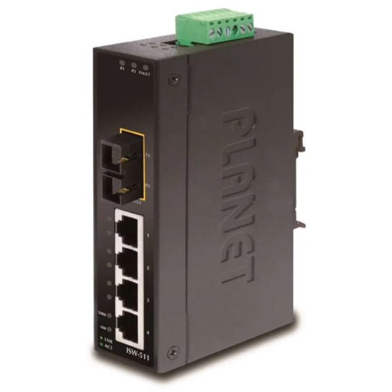 Planet ISW-511, 4x 10/100Base-TX+ 1x 100FX 2km, MM, DIN, IP30 (ISW-511)