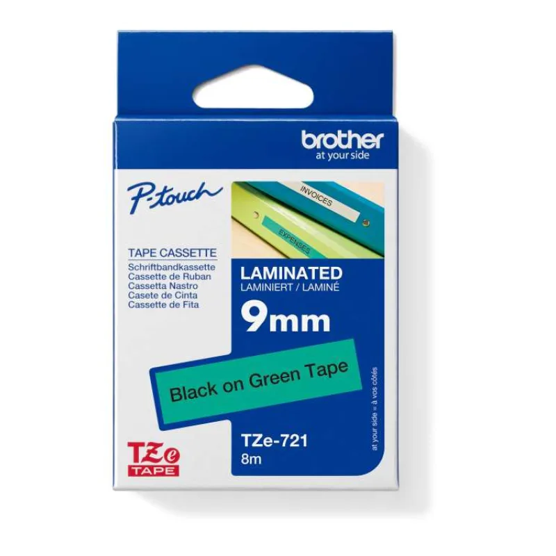 páska BROTHER TZ721 čierne písmo, zelená páska Tape (9mm) (TZE721)