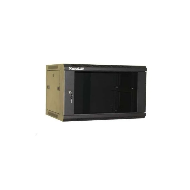 XtendLan 19" nástěnný rozvaděč 9U 600x450, nosnost 60 kg, skleněné kouřové dveře, svařovaný, černý (WS-9U-64-BLACK)