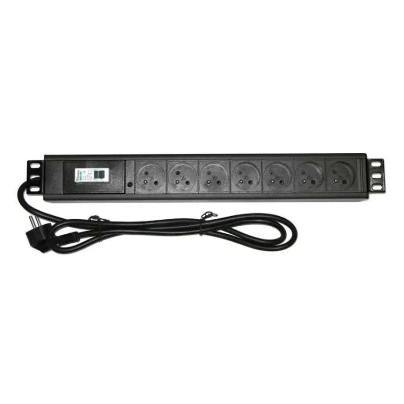 XtendLan 19'' rozvodný panel 7x 230V, ČSN, s nadproudovým jističem/vypínačem (ZASUVKA7B1-19)