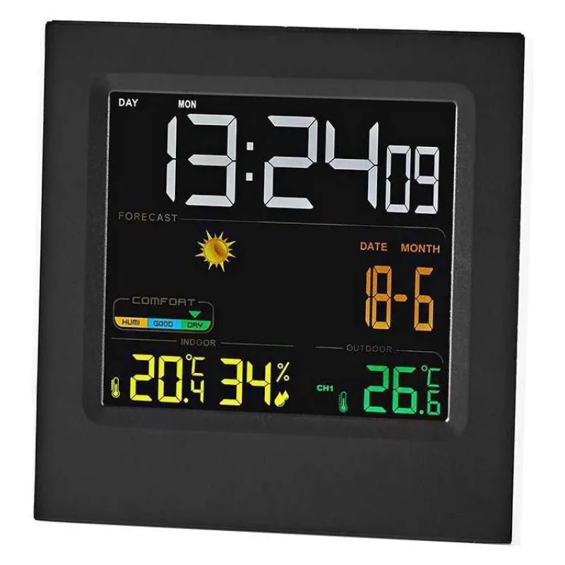 NEDIS meteostanice WEST404B/ vnitřní a venkovní/ digitální/ bezdrátový senzoru počasí/ předpověď počasí/ čas/ LED/ budík (WEST404BK)