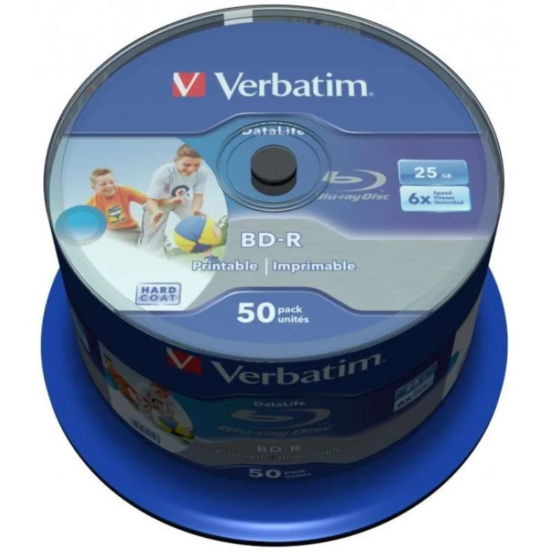 VERBATIM BD-R SL Datalife (50-pack)Blu-Ray/Spindle/6x/25GB Wide Printable (43812)