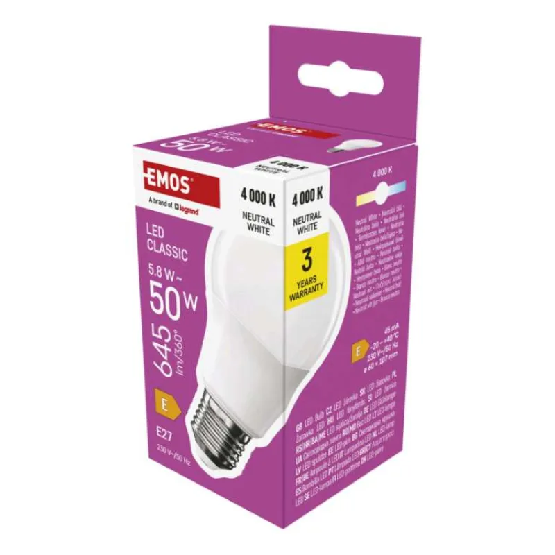 EMOS LED CLS A60 5,8 W (50 W) 645lm E27 NW (1525733471)