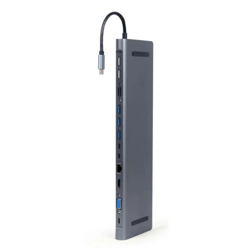 Gembird USB-C 9v1 multiport USB + HDMI + VGA + PD + čítačka kariet + LAN + audio (A-CM-COMBO9-01)