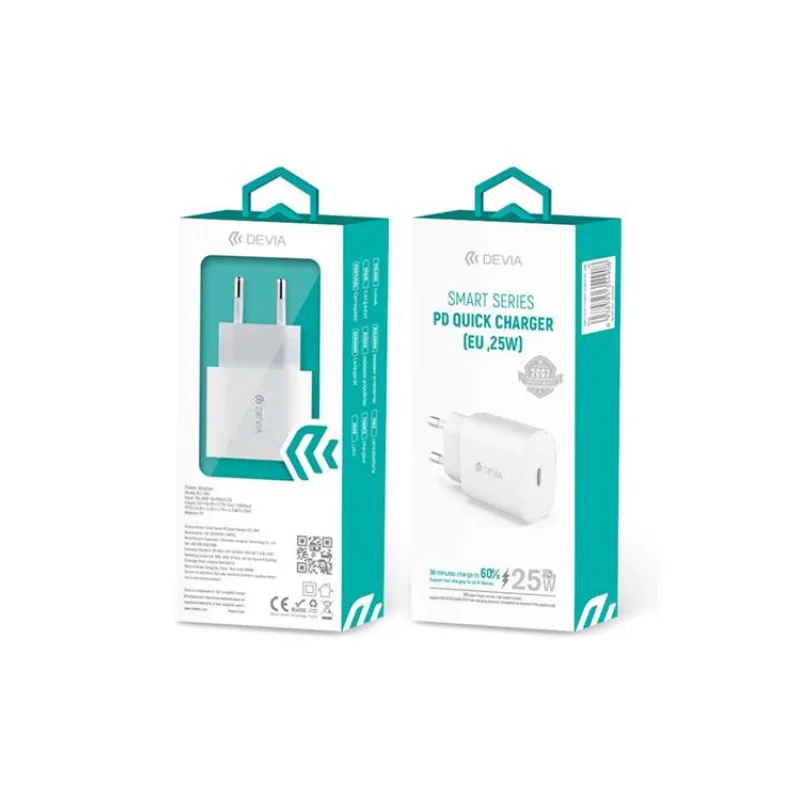Devia sieťová nabíjačka Smart series PD Quick Charger 25W - White (6938595354908)