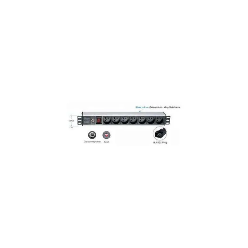 OCRACK 19" rozvodný panel 1U, 7x 220V napájecí kabel s koncovkou IEC 16A (9612)