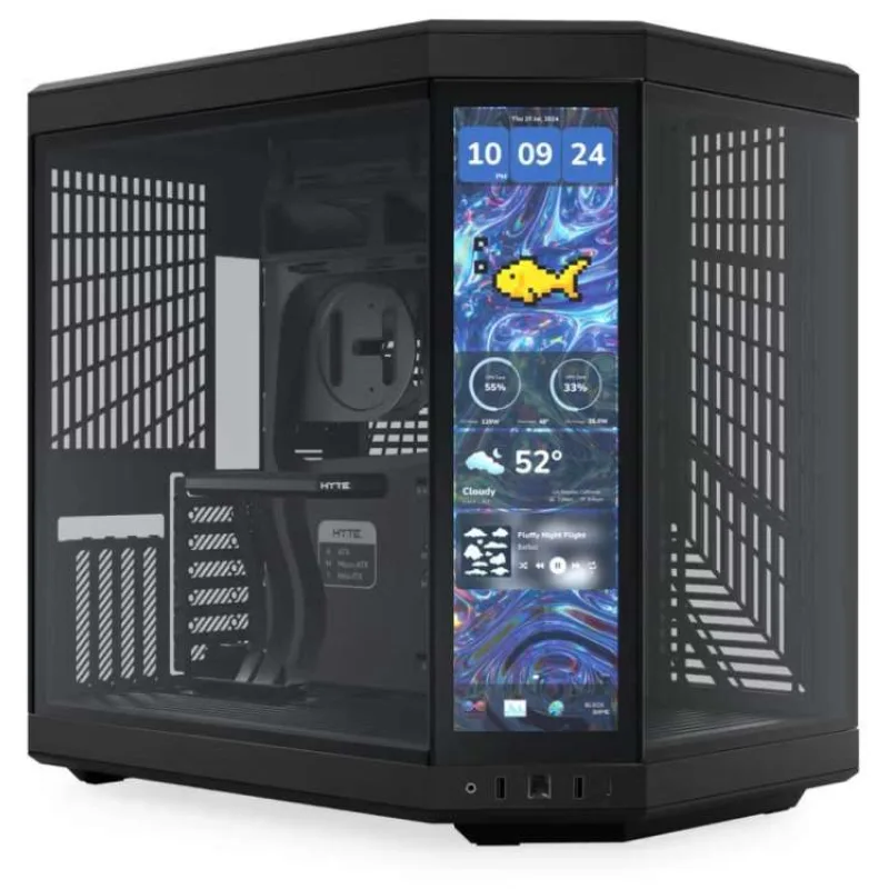 HYTE skříň Y70 Touch Infinite Pitch Black / 14,9" dotykový displej / levé a přední sklo / Riser PCIe 4.0 / bez zdroje / (CS-HYTE-Y70TTI-BB)