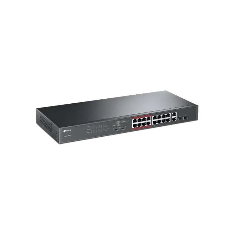 16-Port 10/100 Mbps + 2-Port Gigabit Rackmount Switch with 16-Port PoE+ 
PORT: 16× 10/100 Mbps PoE+ Ports, 2× Gigabit N (TL-SL1218MP)