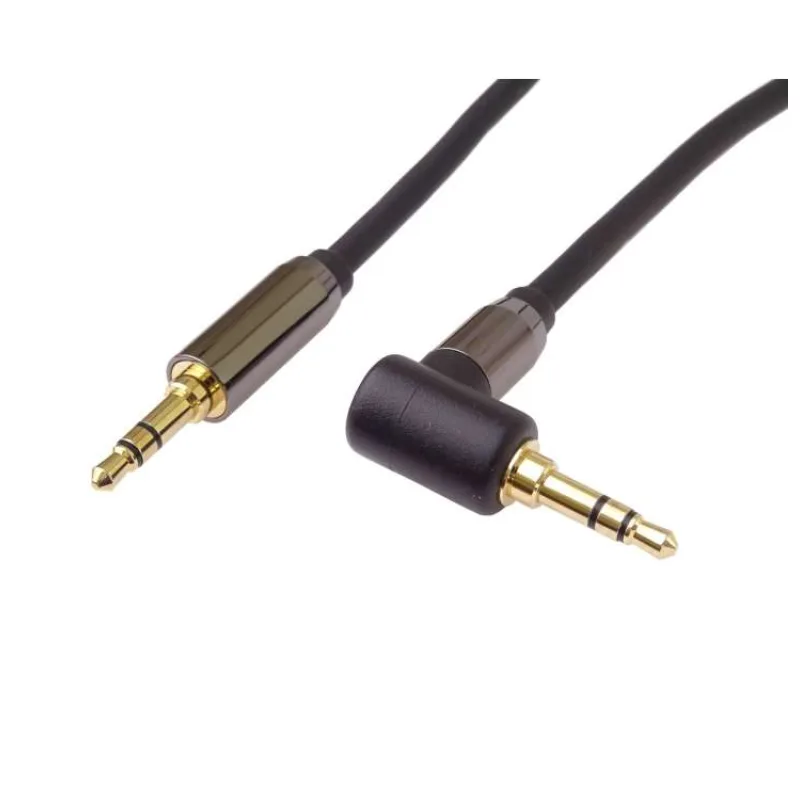 PremiumCord HQ tienený kábel stereo Jack 3.5mm - Jack 3.5mm zahnutý 90 ° 1,5 m (kjqmm015-90)