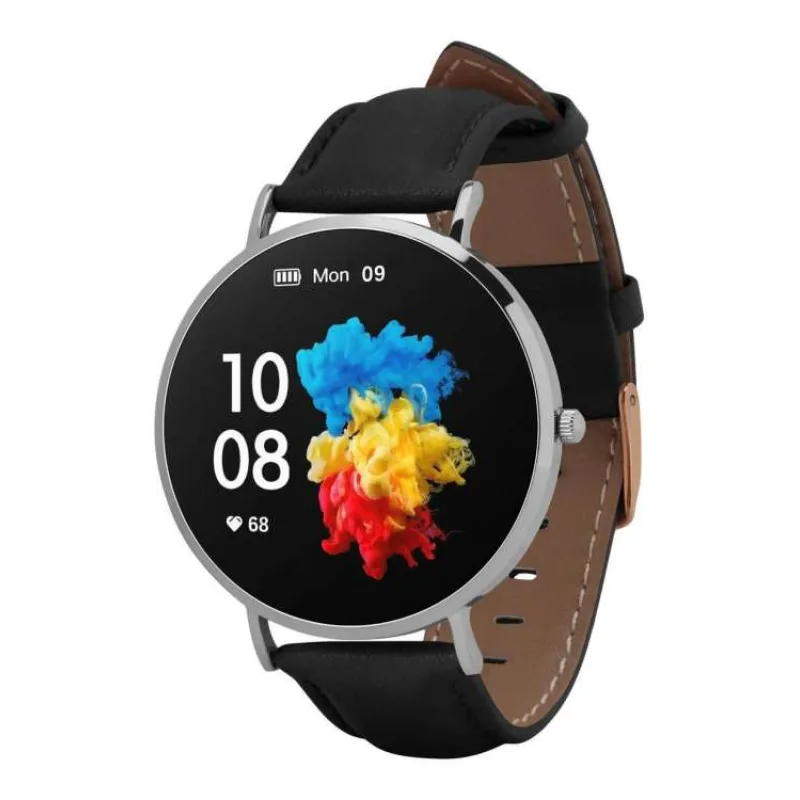Garett Smartwatch Verona stříbrná, černý řemínek (VERONA_SILVER_BLACK_LEATHER)
