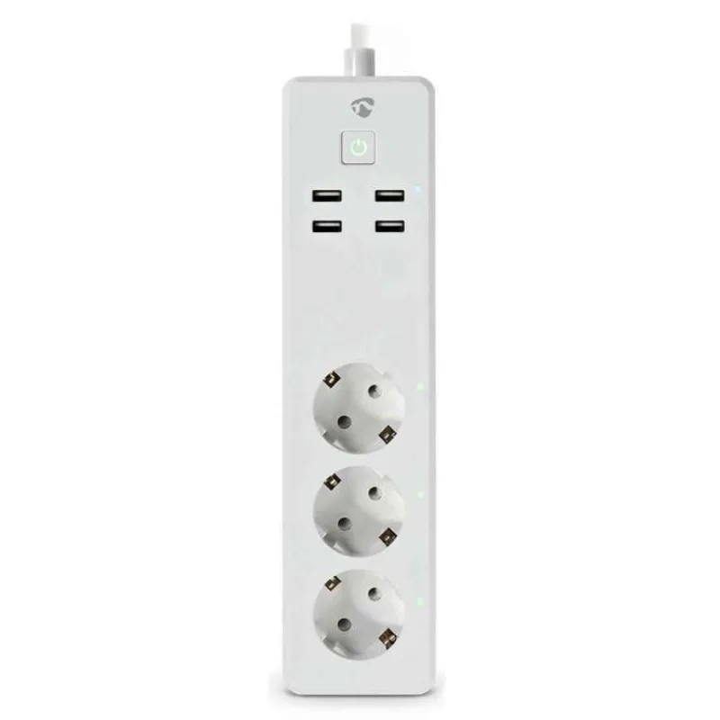 NEDIS Wi-Fi chytrý prodlužovací přívod/ 3x zásuvka typu F/ 16A/ 4x USB/ 1,8m/ Android/ iOS/ Nedis® SmartLife/ bílá (WIFIP312FWT)