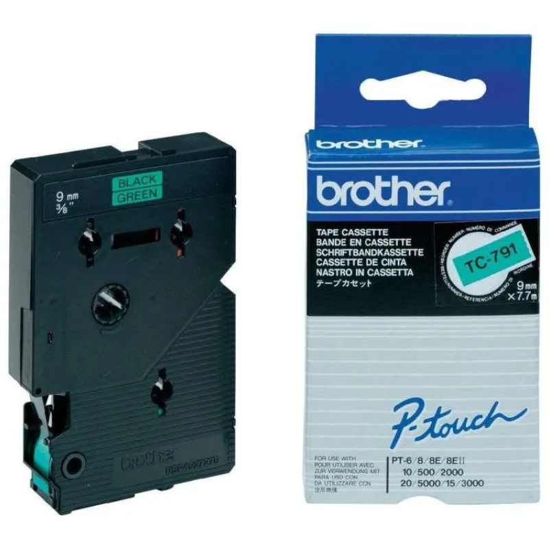 Brother - TC-791 zelená / černá (9mm, laminovaná) (TC791)