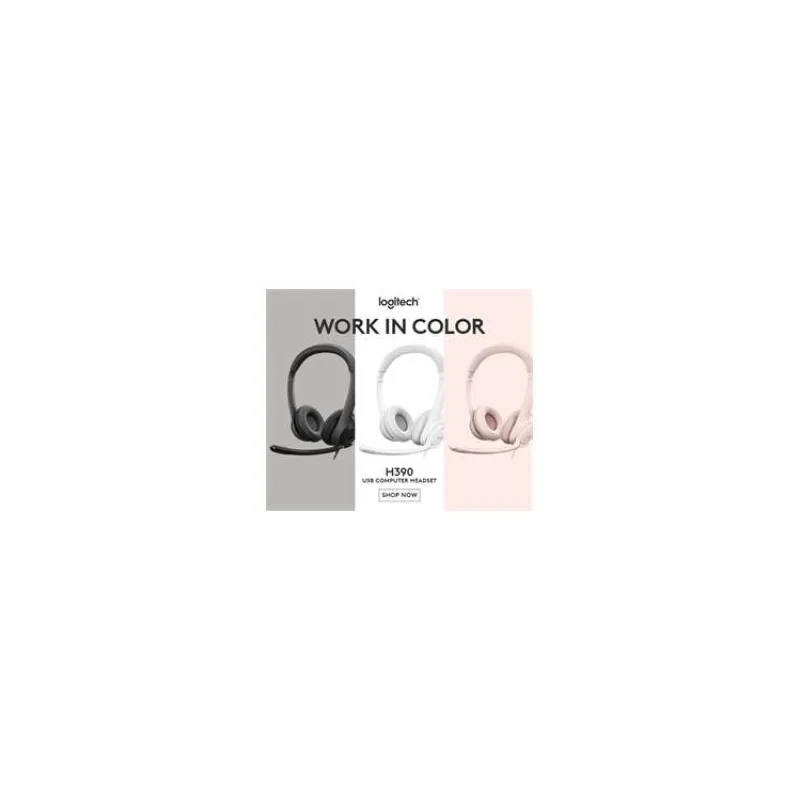 Logitech Headset H390, drátový, USB, bílá (981-001286)