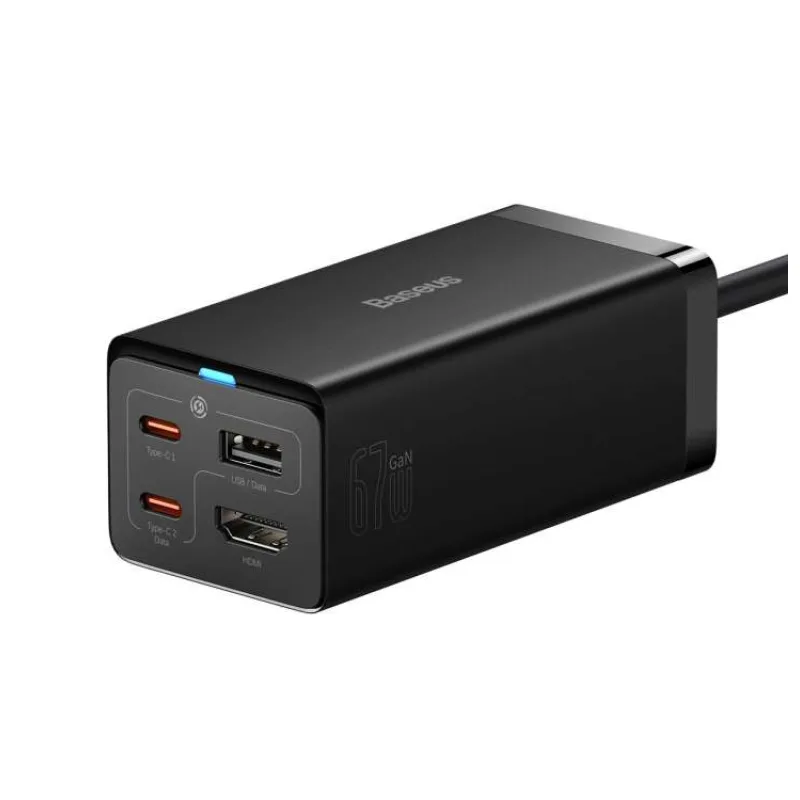 Baseus Nabíjačka do siete GaN5 Pro 2x USB-C/USB-A/HDMI 67W kábel 1.5m/USB-C kábel 1m čierna (6932172613006)
