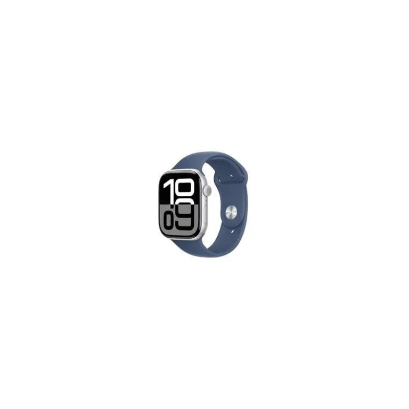 Apple Watch Series 10 GPS 46mm Silver Aluminium Case with Denim Sport Band - S/M (MWWL3QC/A)