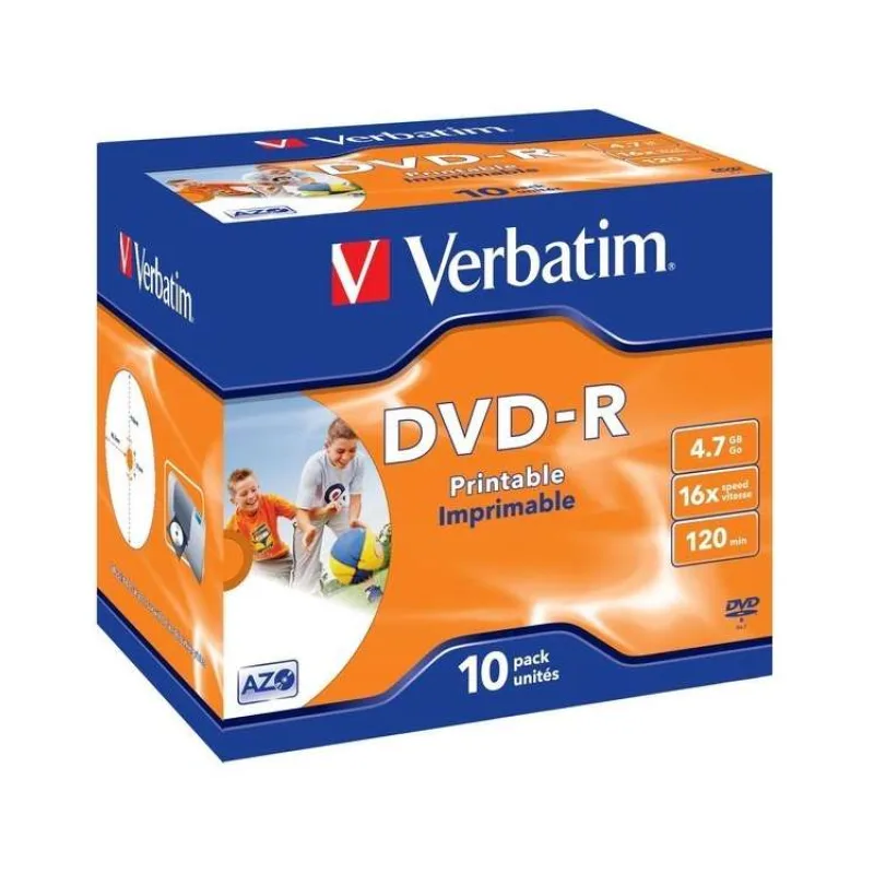 VERBATIM DVD-R (10-pack)Printable/16x/4.7GB/Jewel (43521)