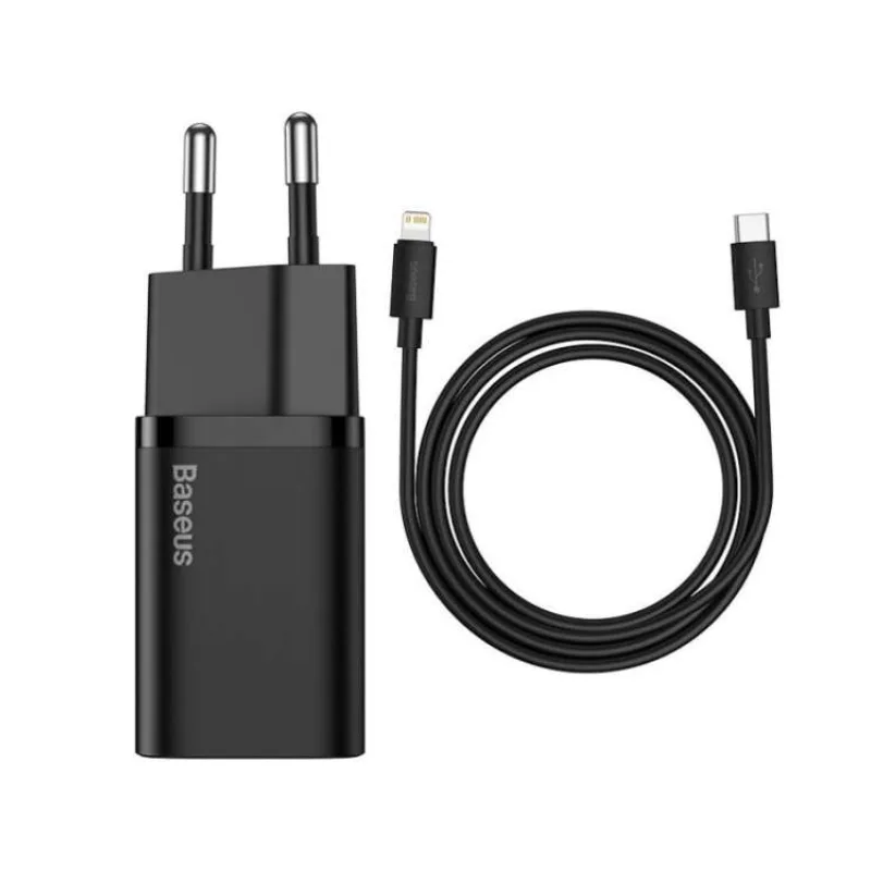 Baseus rýchlonabíjačka do siete Super Si USB-C PD QC 20W čierna s káblom USB-C/Lightning 1m (6953156230057)