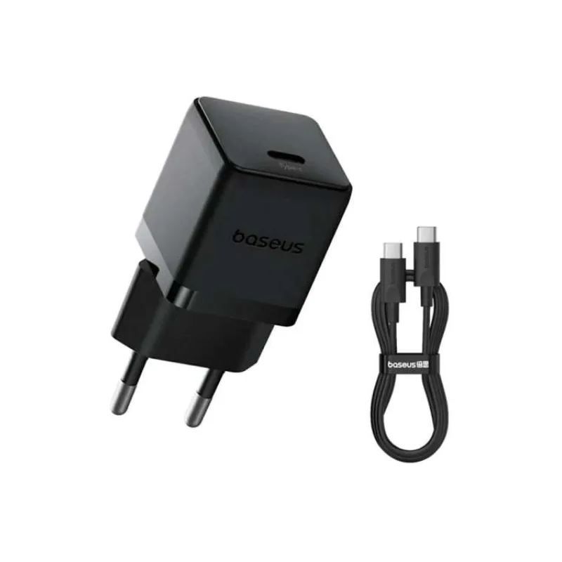 Baseus Palm Fast Nabíjačka USB-C 20W + Dátový Kábel USB-C/USB-C 1m Black (6932172677411)