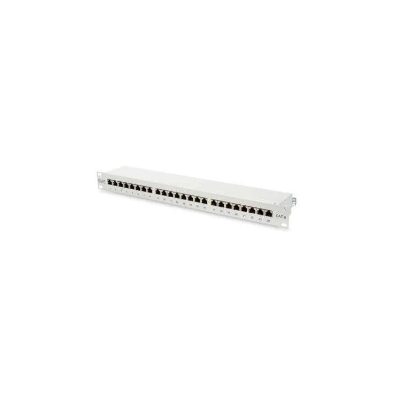 Digitus CAT 6 patch panel, stíněný, 24 portů RJ45, 8P8C, LSA, 1U, montáž do stojanu, šedá, 482x44x109 mm (DN-91624S)
