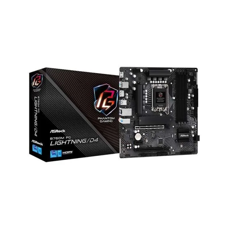 ASRock B760M Phantom Gaming Lightning/D4 / Intel B760 / LGA1700 / 4x DDR4 / 2x M.2 / HDMI / DP / USB-C / mATX (B760M PG LIGHTNING/D4)