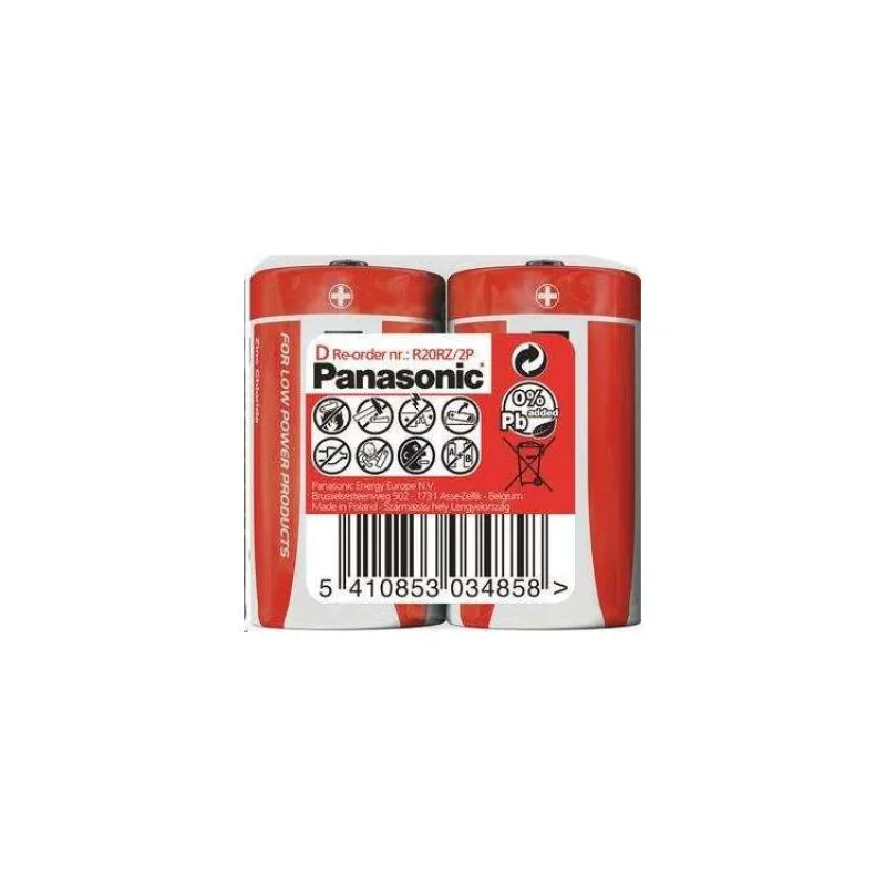 PANASONIC Zinkouhlíkové baterie Red Zinc R20RZ/2P D 1,5V (shrink 2ks) (330031,00)