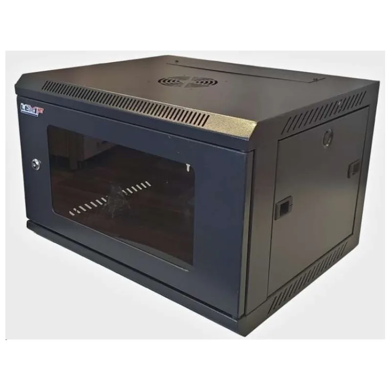 LEXI-Net 19" nástěnný rozvaděč 6U 600x450, nosnost 60 kg, skleněné dveře, rozložený, černý (LN6U-60/45-B)