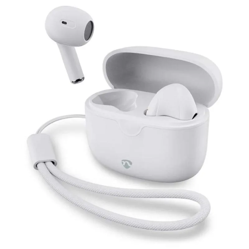 NEDIS bezdrátová sluchátka + mikrofon/ TWS/ BT/ 94 dB/ výdrž 16 hodin/ hlasové ovládání/ nabíjecí pouzdro/ USB-C/ bílé (HPBT2400WT)