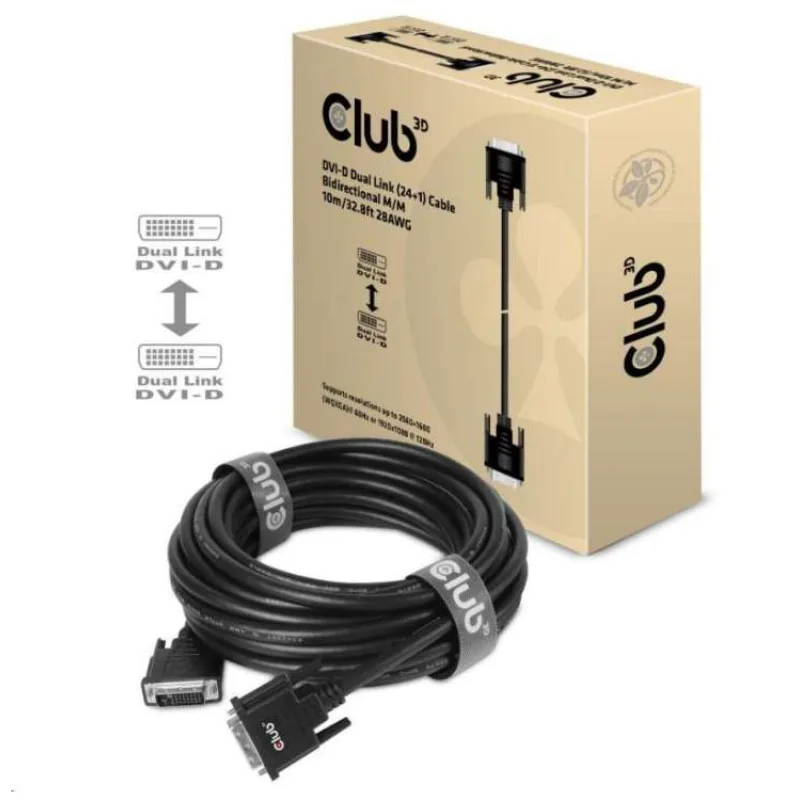 Club3D DVI-D Dual Link kábel (24+1), 10 m, obojsmerný, 28 AWG (CAC-1220)