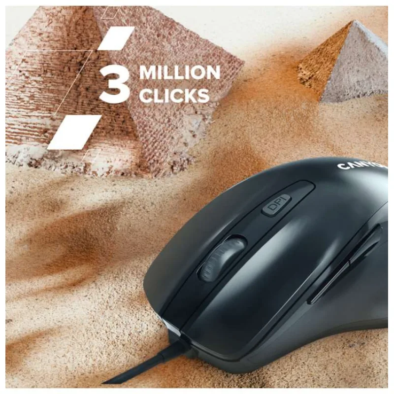 Canyon M-6, optická myš pre pravákov, USB, 3200 dpi, 6 tlačidiel, ergonomická, 1.5m kábel, výdrž 3 mil kliknutí, čierna (CNE-CMS6)