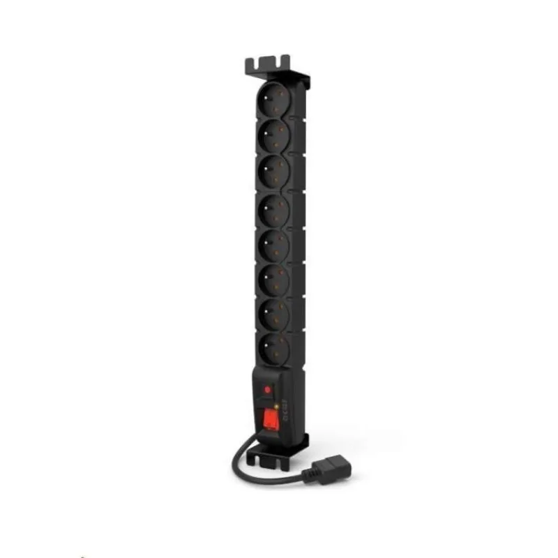 19" rozvodný panel ACAR 8x230V s IEC konektorem pro UPS, vypínač, indikátor napětí, přepěťová ochrana, kabel 5m (Acar S8 FA IEC)