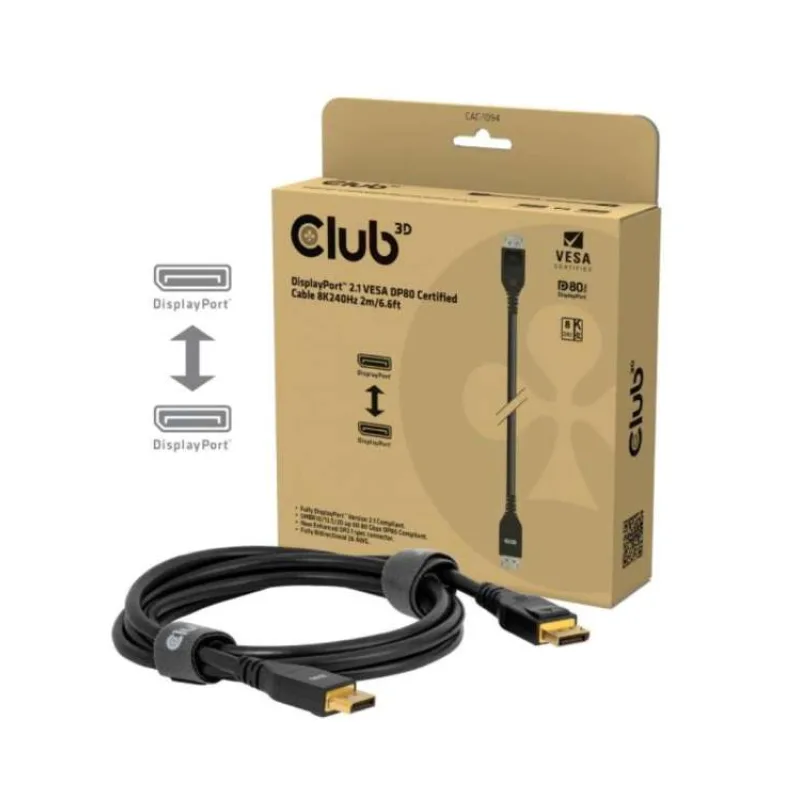 Club3D Kabel DisplayPort 2.1 na DisplayPort 2.1, VESA DP80, 8K240Hz/10K60Hz (M/M), 2m, černá (CAC-1094)