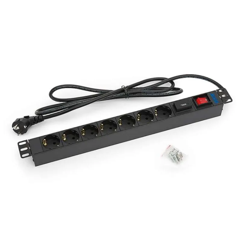 TRITON 19" distribučný panel 1U 7 x zásuvka DIN, max. 16 A kábel 3 x 1,5 mm, 2 m + zástrčka univerzálna CZ-DE max.16A (RAB-PD-X12-A1)