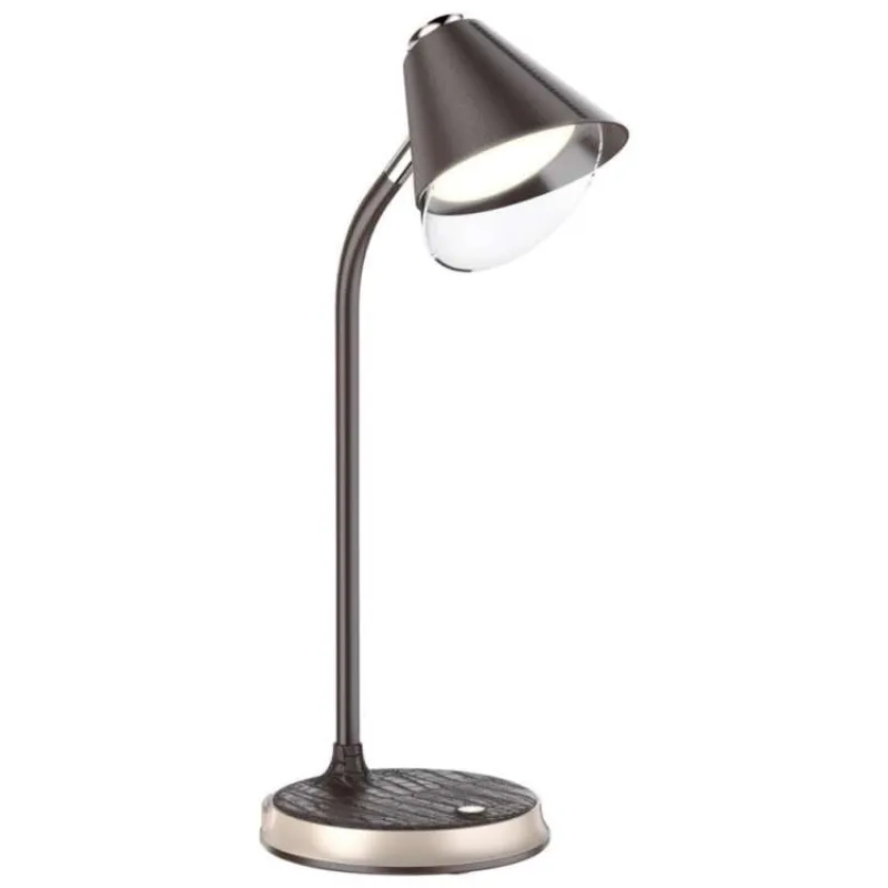 IMMAX LED stolní lampička FINCH/ Qi nabíjení/ 9W/ 12V/2A/ stmívatelná/ hnědá + zlaté prvky (08971L)