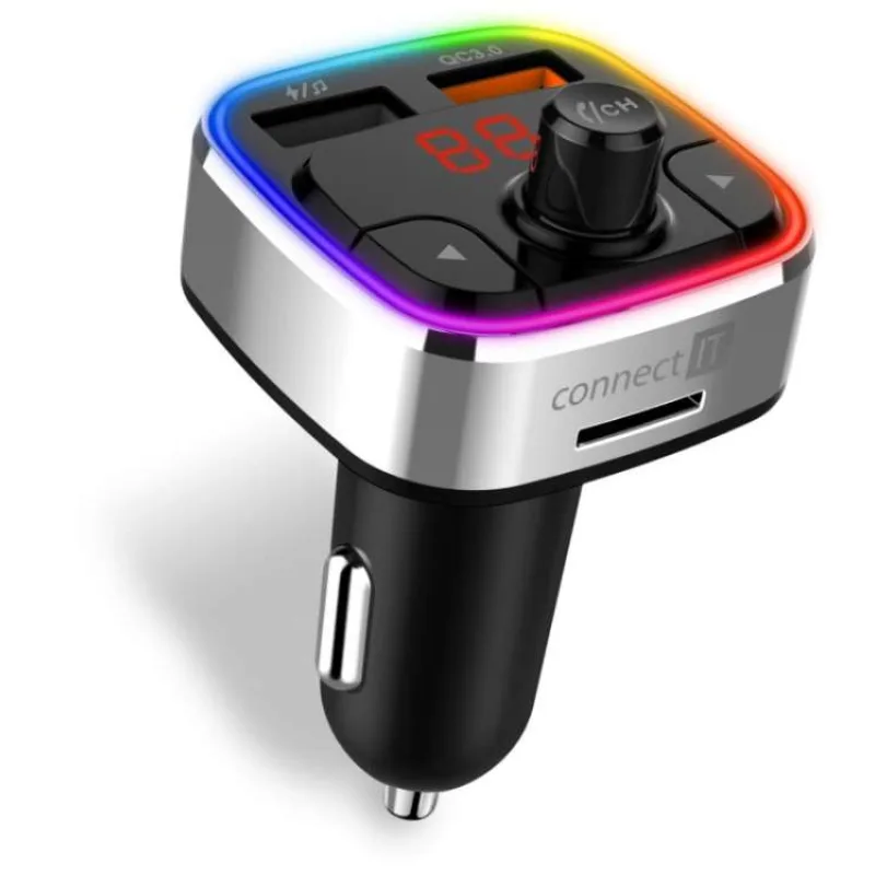 CONNECT IT CarRGB Bezdrátový FM transmitter, 2xUSB+MicroSD, STŘÍBRNÝ (CCC-9090-SL)
