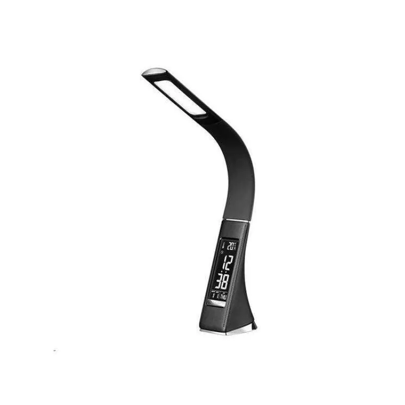 Solight LED stolní lampička s displayem, 6W, 4100K, kůže, černá (WO46-B)