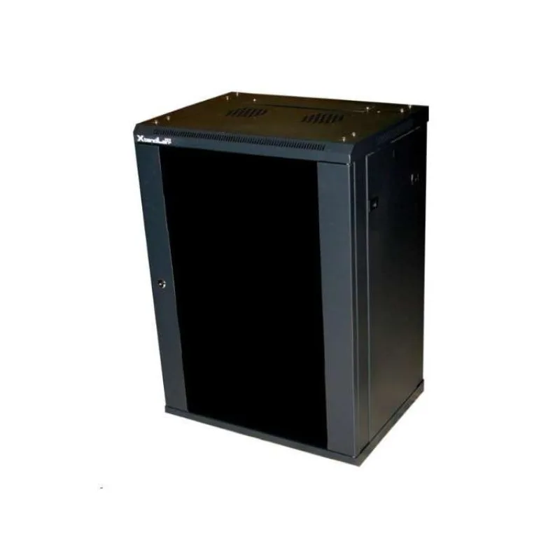 XtendLan 19" nástěnný rozvaděč 12U 600x450, nosnost 60 kg, skleněné kouřové dveře, rozložený, černý (WS-12U-64-BLACK-PU)