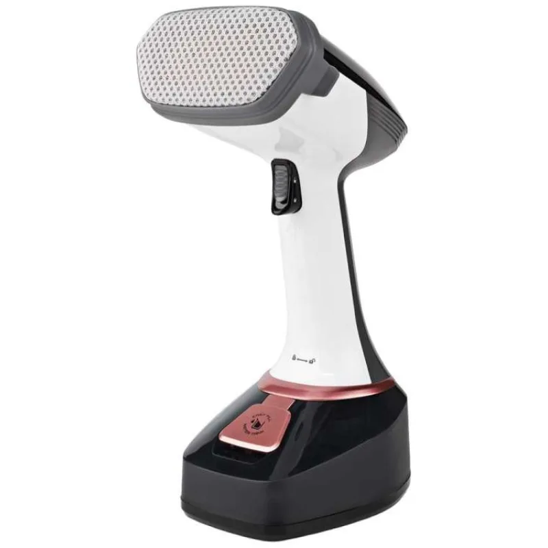 NEDIS napařovač oděvů/ spotřeba 1400 W/ objem vyjímatelné nádržka na vodu 320 ml/ tlak 25 g/m/ černo-růžový (HHGS300)