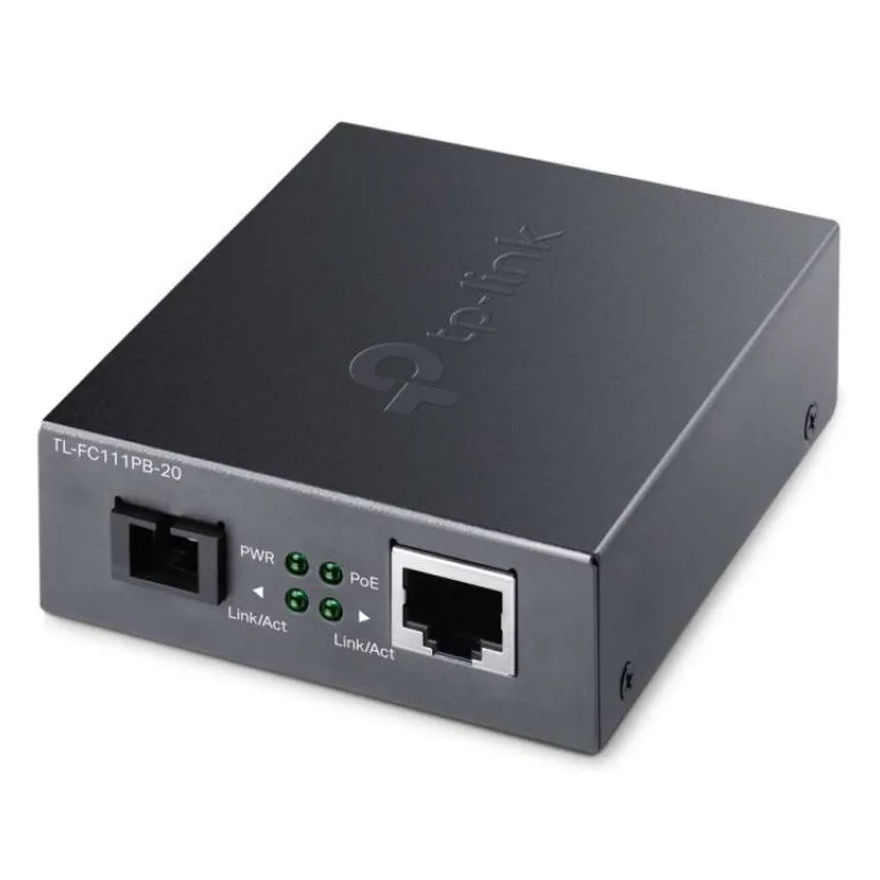 Omada 10/100 Mbps RJ45 to 100 Mbps Single-mode SC WDM Bi-Directional Fiber Converter With 1-Port PoE PORT: 1× 100Mbps SC (FC111PB-20)
