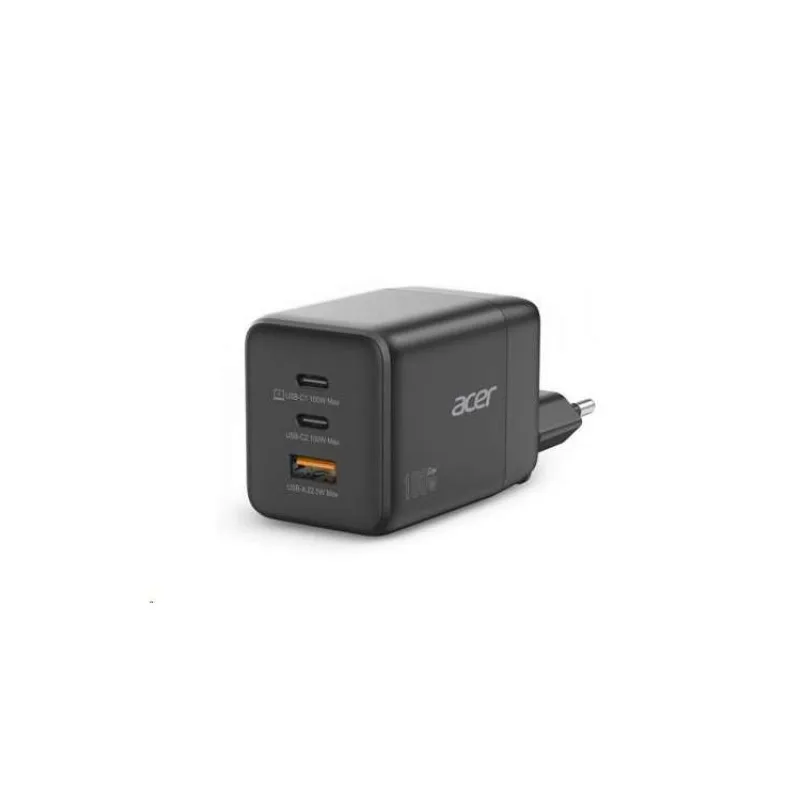 Acer 100W GaN charger - Black 3 nabíjecí porty: 2x USB-C + 1x USB-A rychlé nabíjení (PD3.0, PPS, Quick Charge) EU+UK obal,čern (HP.DSCAB.019)