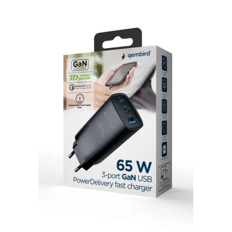 GEMBIRD PD nabíjačka 1xUSB-A 2xUSB-C 67W čierna (TA-UC-PDQC65-01-BK)