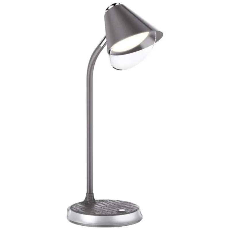 IMMAX LED stolní lampička FINCH/ Qi nabíjení/ 9W/ 12V/2A/ stmívatelná/ šedá + stříbrné prvky (08972L)