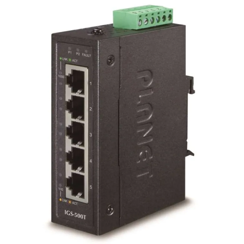 Planet IGS-500T, 5x 1000Base-T, DIN, IP30, rozšířený teplotní rozsah -40 až +75C, ESD+EFT do 6kV (IGS-500T)