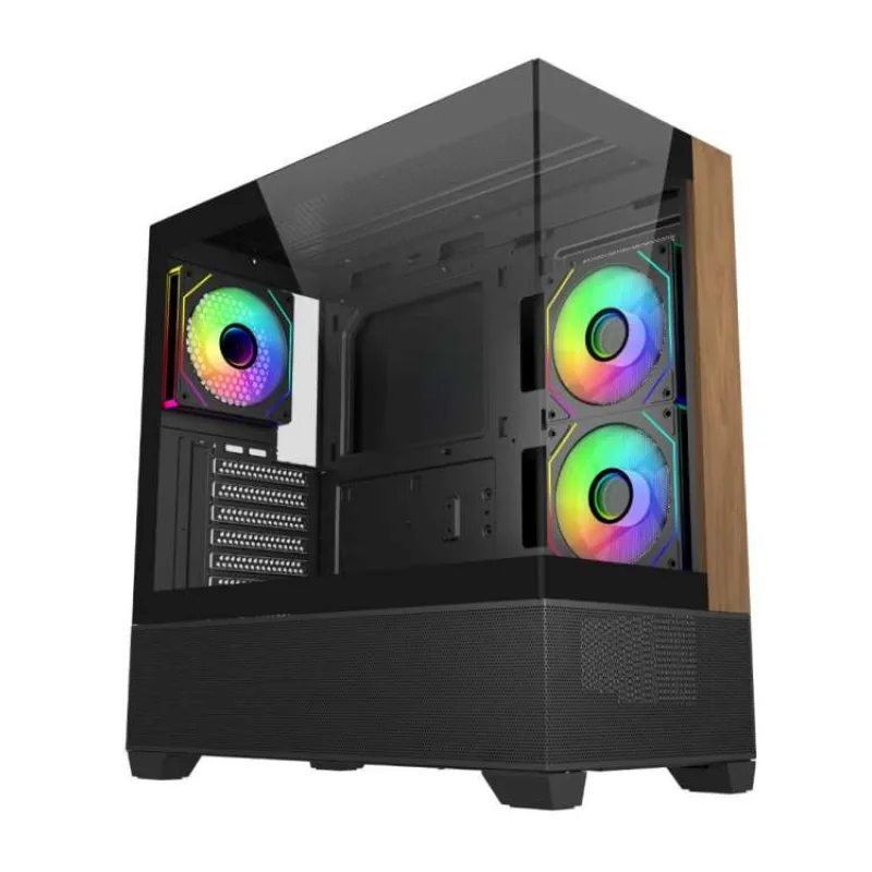 Cooler Master case Elite 690 Wood, ATX, Průhledná bočnice, 3x 120mm ARGB Fan, Černá (E690-KHNN-S00)