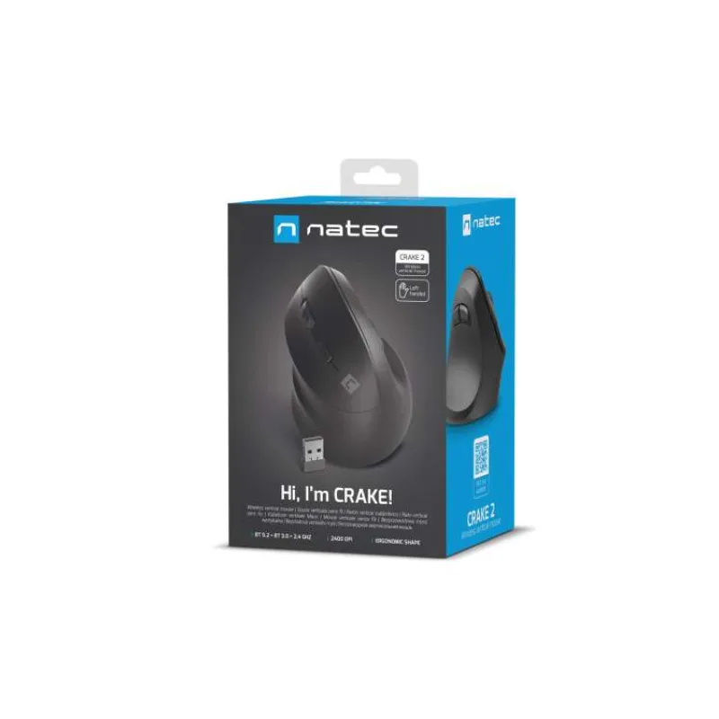 Natec CRAKE 2/Kancelárska/Optická/Pre ľavákov/2 400 DPI/USB+BT/Čierna (NMY-2049)